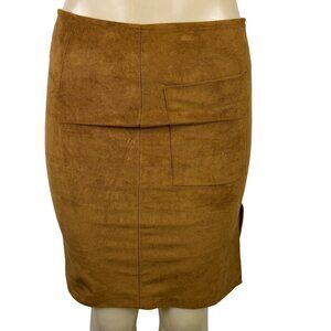 Becoming Womens Camel Faux Suede Back-Zip Pencil Skirt With Pocket Size M